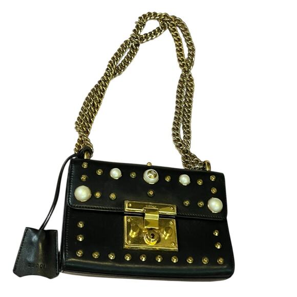Gucci Black Leather Faux Pearl Padlock Shoulder Bag - Picture 11 of 16